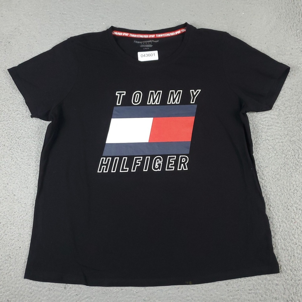 Tommy Hilfiger Sport T Shirt Womens Large Black Short Sleeve Logo Graphic Tee